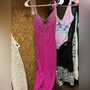 100% silk lined Beaded Fuchsia Slip Dress